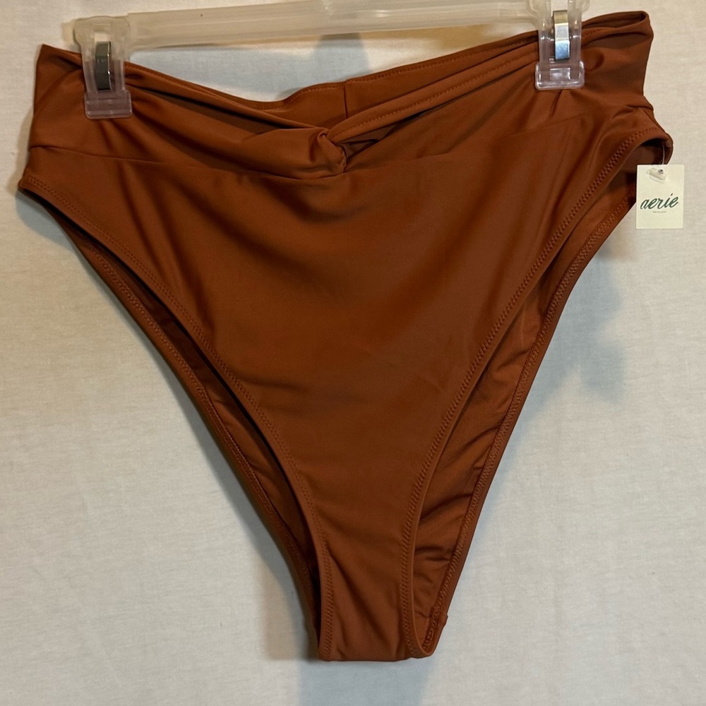 AA-453 Aerie NWT High Cut Cheeky Brown Summer Swim Bikini Bottoms Size XL